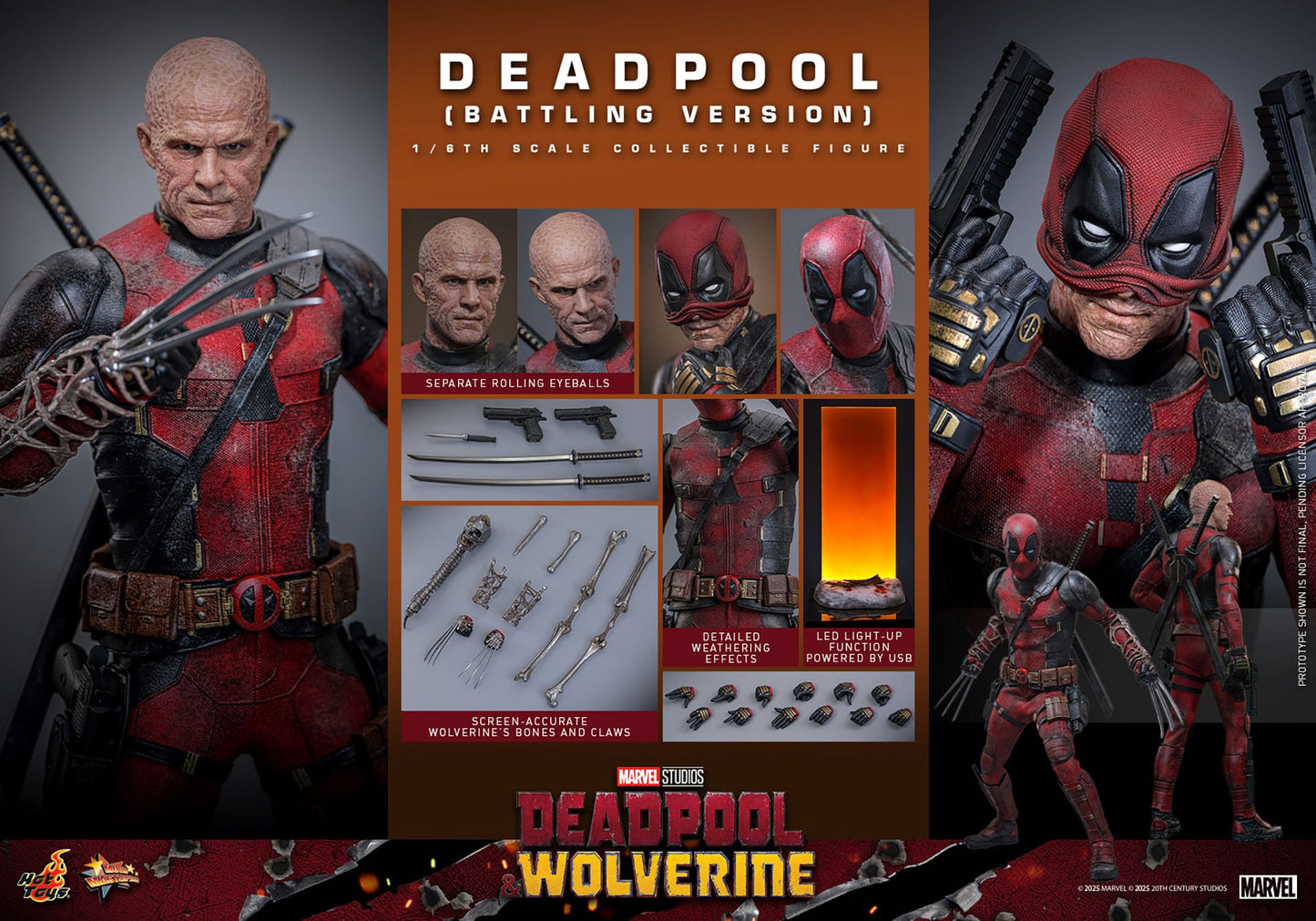 Hot Toys Deadpool & Wolverine Movie Masterpiece 1/6 Deadpool (Battling Version) 31 cm