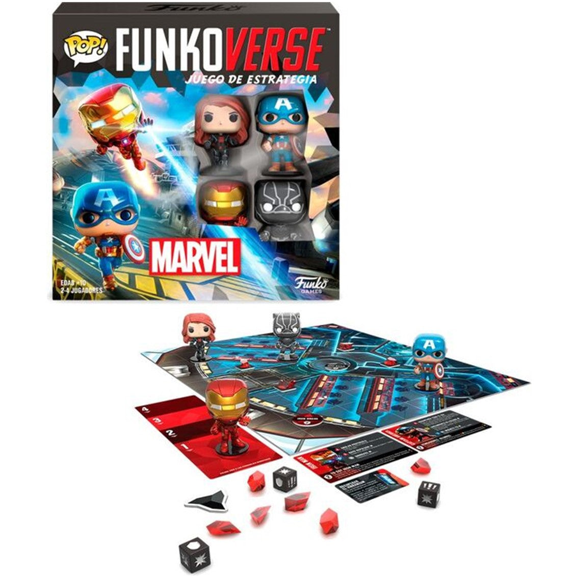 JUEGO DE MESA FUNKOVERSE MARVEL EDICION 100 CAPITAN AMERICA IRON MAN VIUDA NEGRA & PANTERA NEGRA 57518