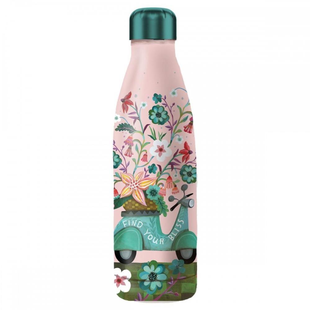 BOTELLA ISOTERMICA ENESCO ROSA ESTAMPADO FLORES Y MOTO
