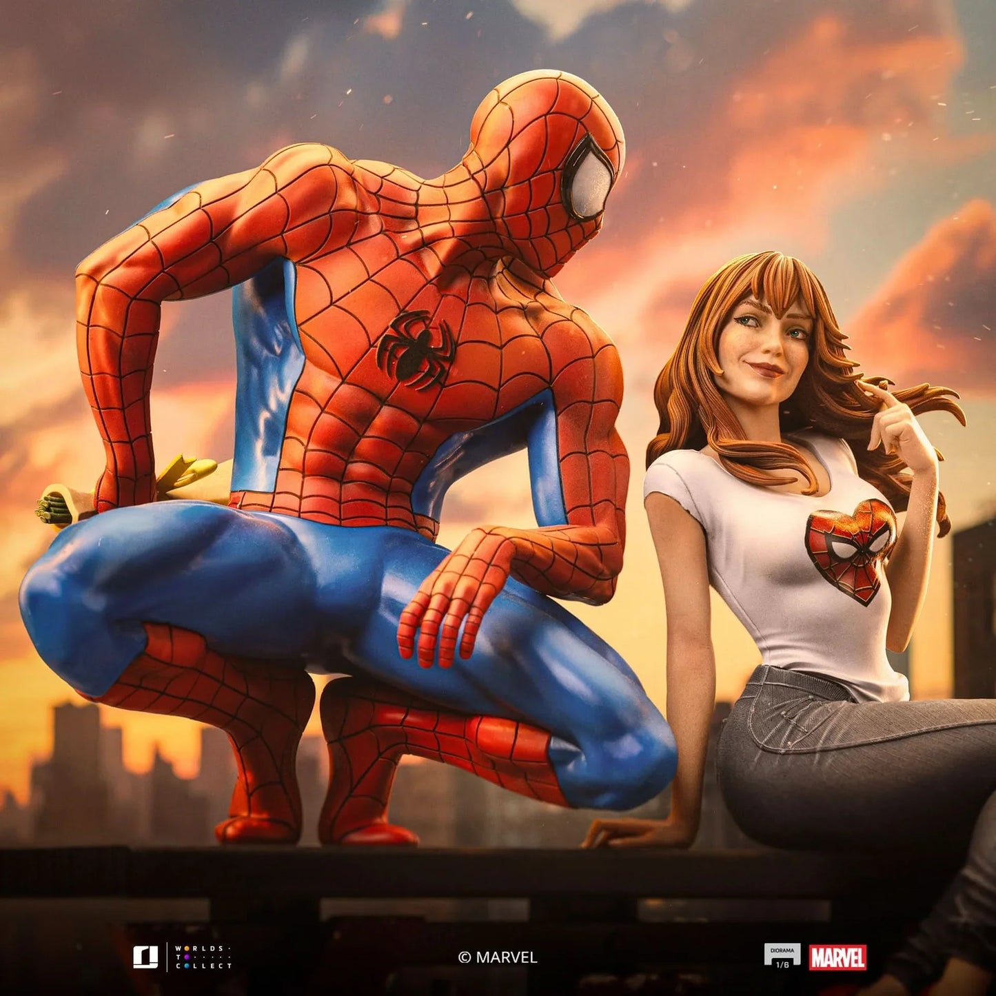 Estatua Statue Spider Man and Mary Jane Comics Diorama 1/6 MARVEL IRON STUDIOS en resina pintada a mano