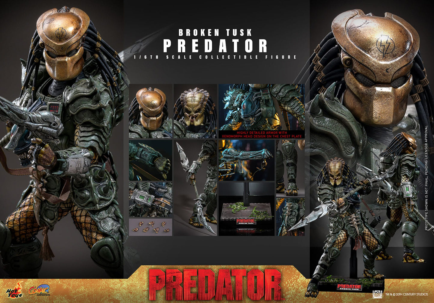 HOT TOYS - ALIEN VS PREDATOR - Figura Comic Masterpiece 1/6 Broken Tusk Predator 35 cm