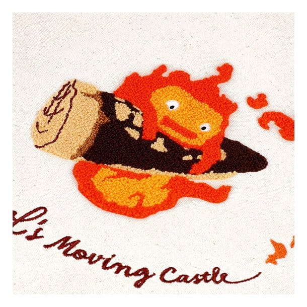 El castillo ambulante Bolsa de tela Embroidery Canvas Calcifer in a hurry