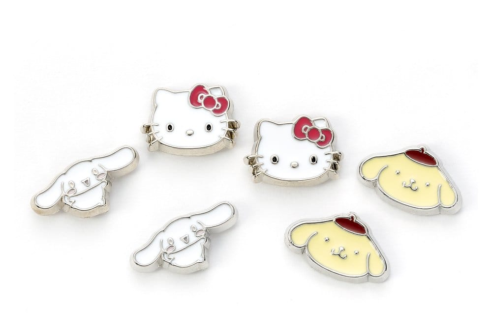 Sanrio Juego de Pendientes de Botón Hello Kitty, Cinnamon Roll y Pompompurin