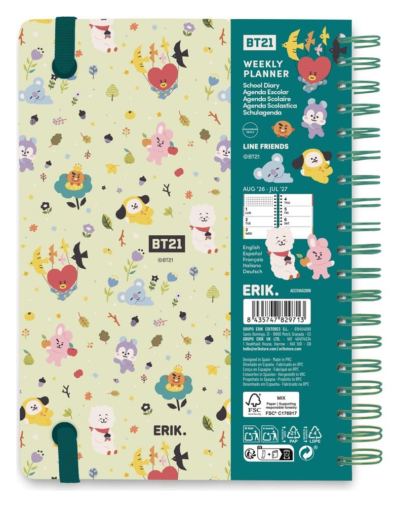 BT21 Agenda Escolar planificador semanal 2026/2027 A5