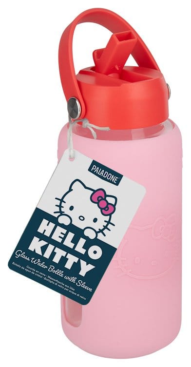 Sanrio Botella de agua de cristal Hello Kitty con funda