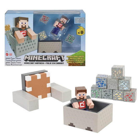 FIGURA MATTEL MINECRAFT VAGONETA EXPLOSIVA LANZA Y CHOCA