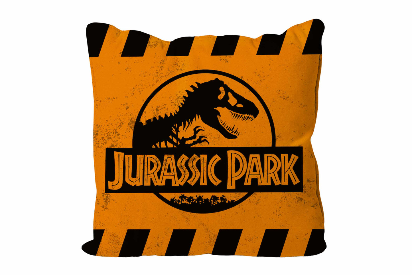 COJIN CUADRADO CAUTION LOGO NARANJA JURASSIC PARK ENVASADO VACIO