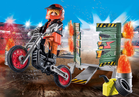 PLAYMOBIL STARTER PACK STUNTSHOW MOTO CON PARED DE FUEGO