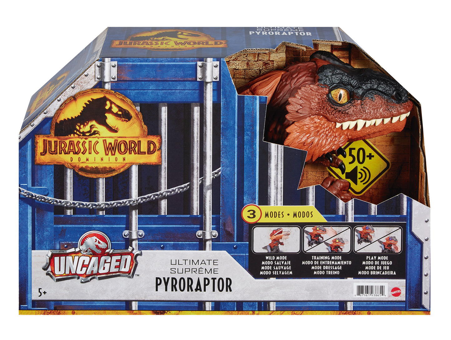 Figura mattel jurassic world dinosaurio desenjaulado en llamas