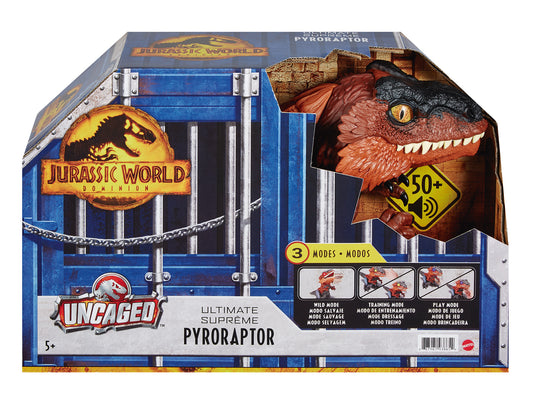 Figura mattel jurassic world dinosaurio desenjaulado en llamas