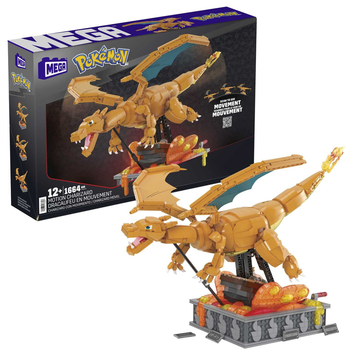 FIGURA MATTEL MEGA CONSTRUX MOTION POKEMON MOTION CHARIZARD 1664 PCS