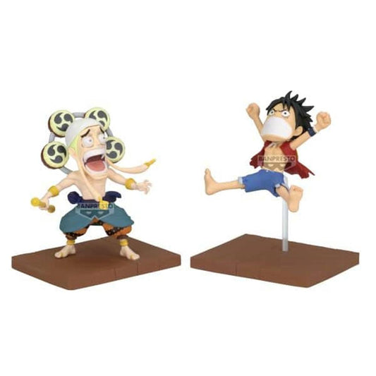 FIGURA BANPRESTO ONE PIECE WORLD COLLECTABLE FIGURE LOG STORIES LUFFY Y ENEL 8CM