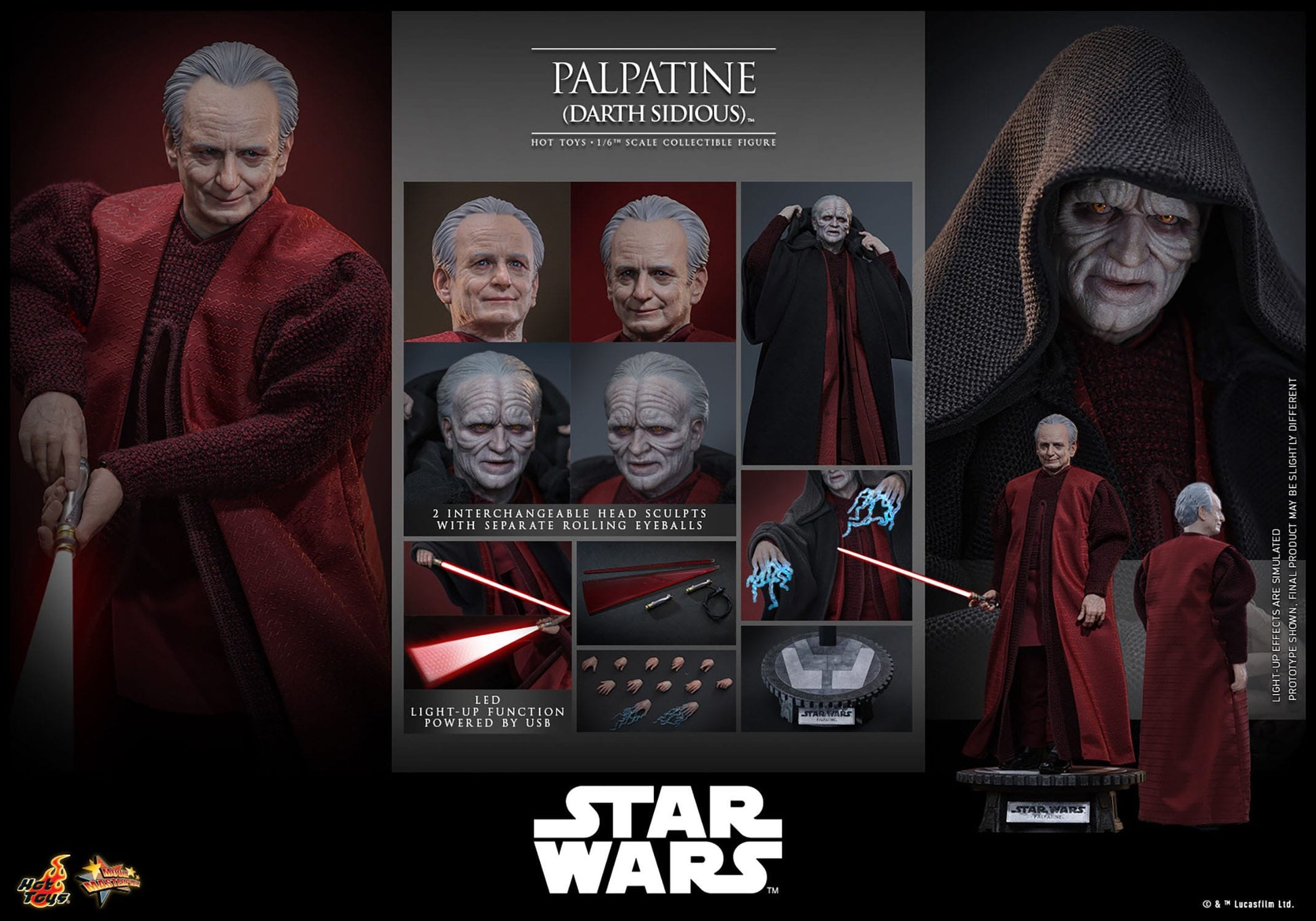 Hot Toys - Star Wars Episodio III - Figura Palpatine (Darth Sidious) 1/6 - 29 cm