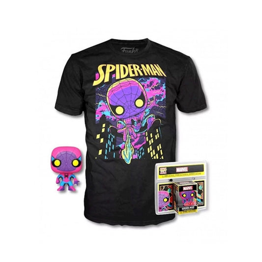 POP & TEE MARVEL SPIDERMAN BLACK LIGHT FUNKO + CAMISETA TALLA L