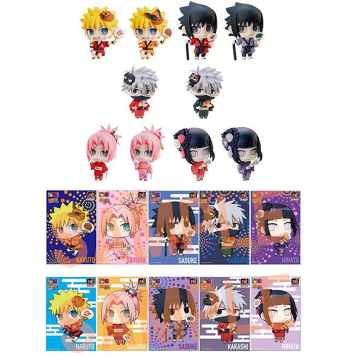 SET FIGURAS CON POSTALES MEGAHOUSE NARUTO SHIPPUDEN PETIT CHARA LAND 10TH ANNIVERSARY