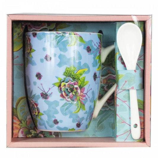 TAZA DE CERÁMICA CON CUCHARA ENESCO FLORES