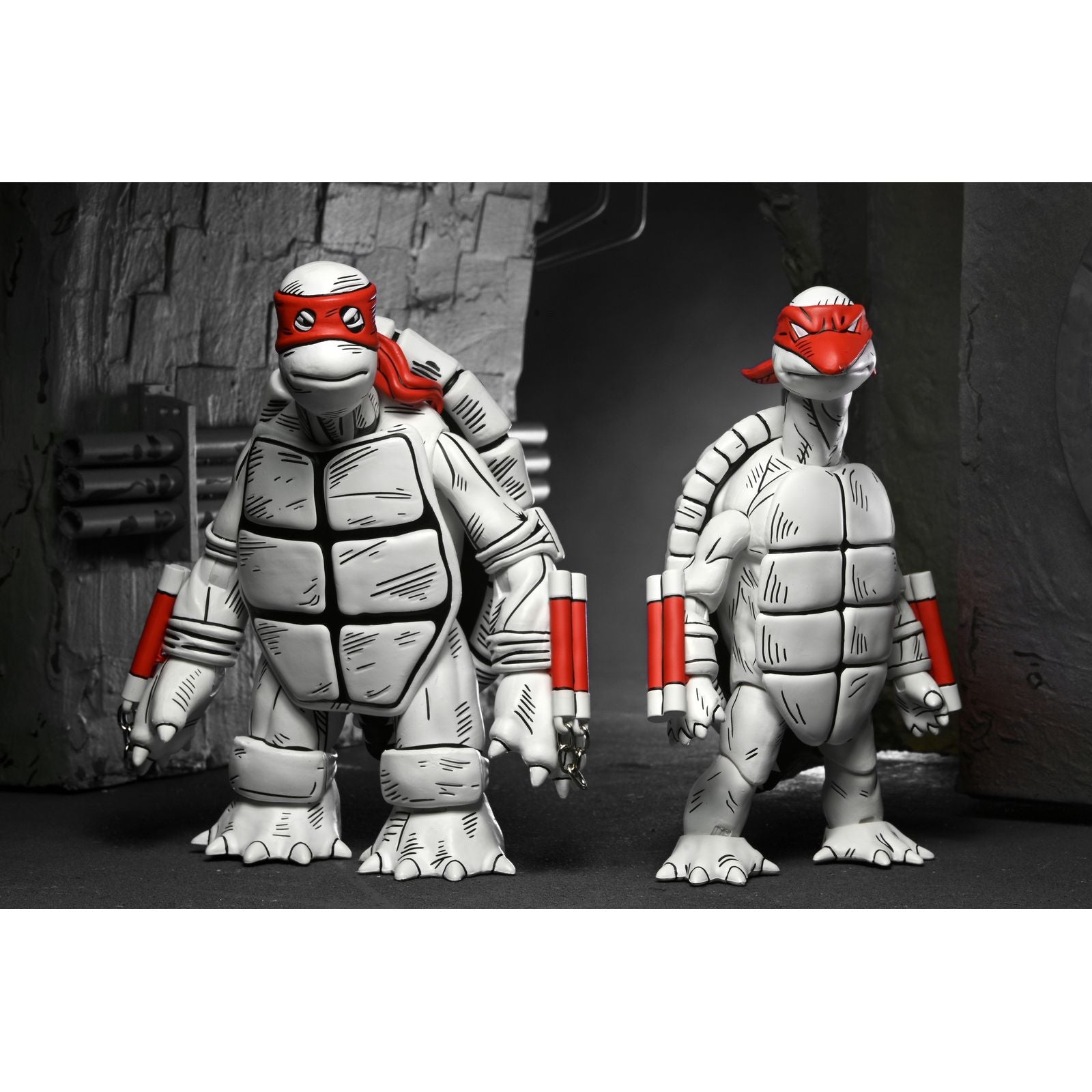 THE FIRST TURTLES BLACK & WHITE VERSION PACK 2 SCALE ACTION FIGURAS 18 CM TEENAGE MUTANT NINJA TURTLES MIRAGE COMICS