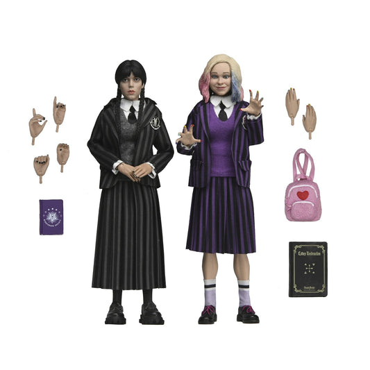 WEDNESDAY ADDAMS & ENID SINCLAIR NEVERMORE UNIFORM VERSION PACK 2 CLOTHED ACTION FIGURAS 20 CM WEDNESDAY