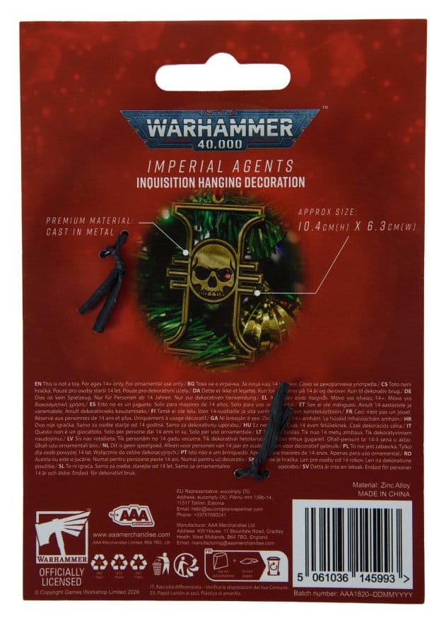 Warhammer 40,000 Decoración Colgante Imperial Agents Inquisition 17 cm