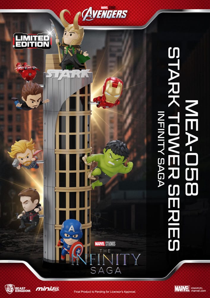 Marvel Figura Mini Egg Attack The Infinity Saga Stark Tower series Tony Stark & Mark VII suit pod mod 12 cm