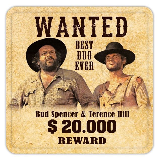 Bud Spencer & Terence Hill Posavasos de hojalata Wanted 10 x 10 cm