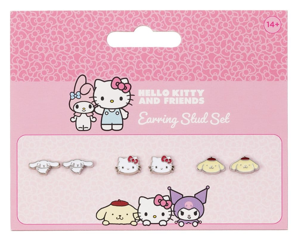 Sanrio Juego de Pendientes de Botón Hello Kitty, Cinnamon Roll y Pompompurin