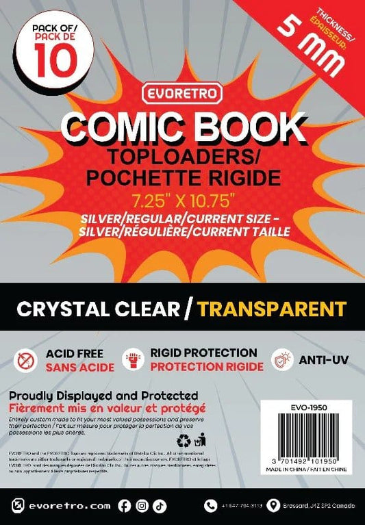 Evoretro Toploader para Comics Paquete de 10 Silver