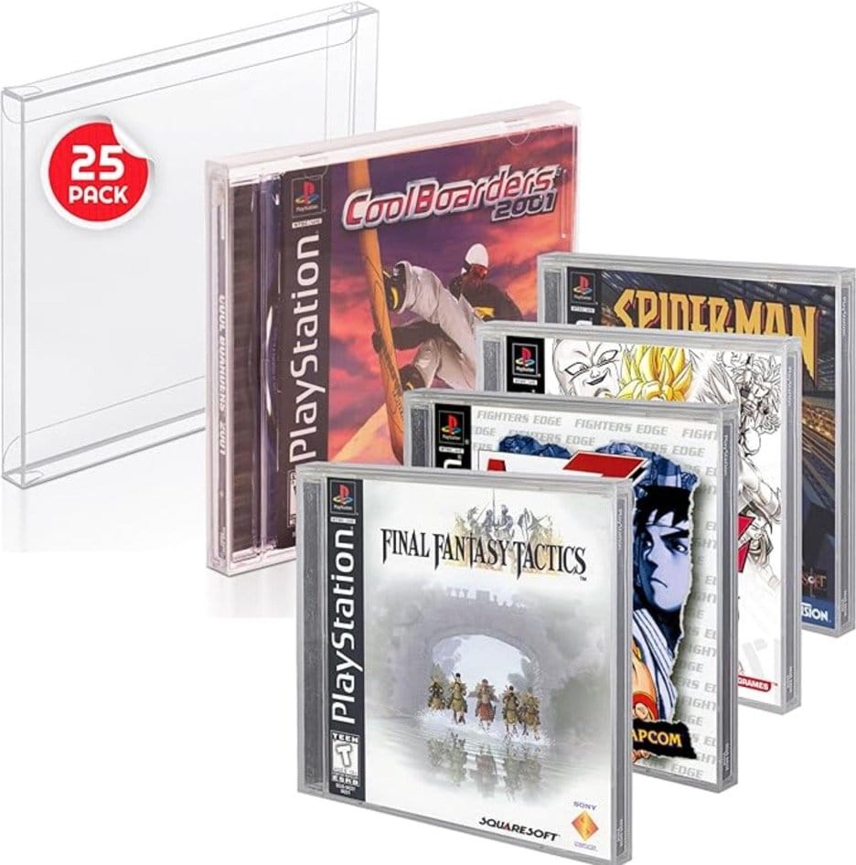 Caja de PET pack de 25 Protector para PS1/Single CD/Dreamcast (Jewel Case) Games
