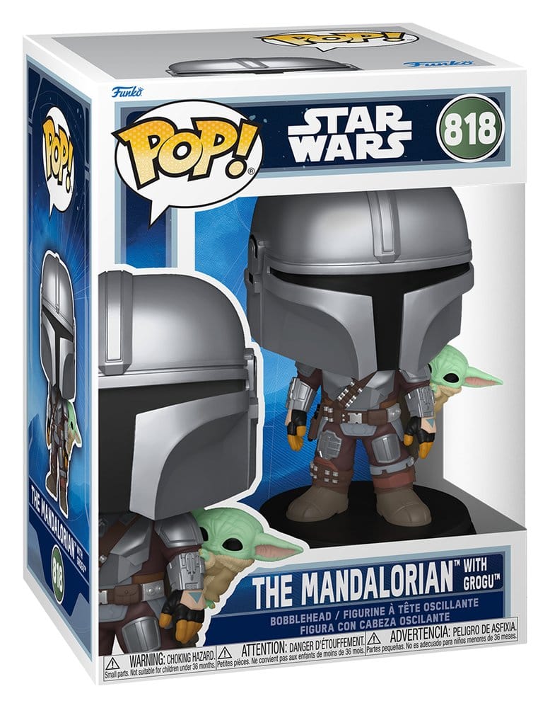 Star Wars: The Mandalorian and Grogu Figura POP! Vinyl Cabezón The Mandalorian with Grogu 9 cm