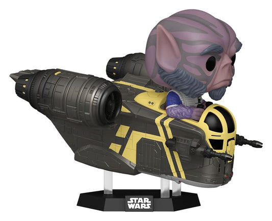Star Wars: The Mandalorian and Grogu POP! Rides Deluxe Vinyl Cabezón Zeb Orrelios in the Razor Crest 9 cm