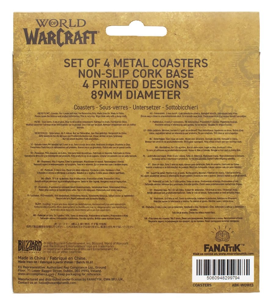 World of Warcraft Pack de 4 Posavasos de metal impreso