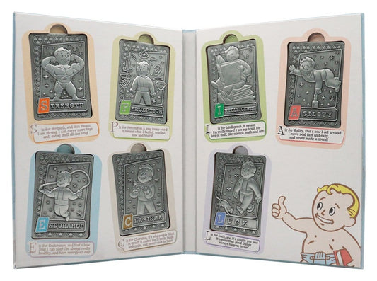 Fallout Lingotes de metal con álbum de colección S.P.E.C.I.A.L. Perk Card Collector’s Album