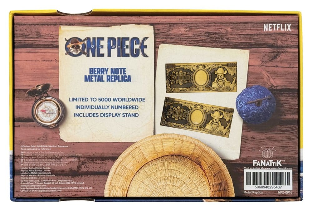 One Piece Réplica Billete de metal de 10.000 World Berry 6 x 15 cm