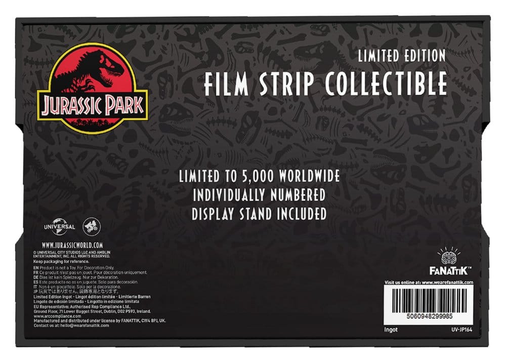 Jurassic Park Lingote Metal Film Strip Collectible 12 cm