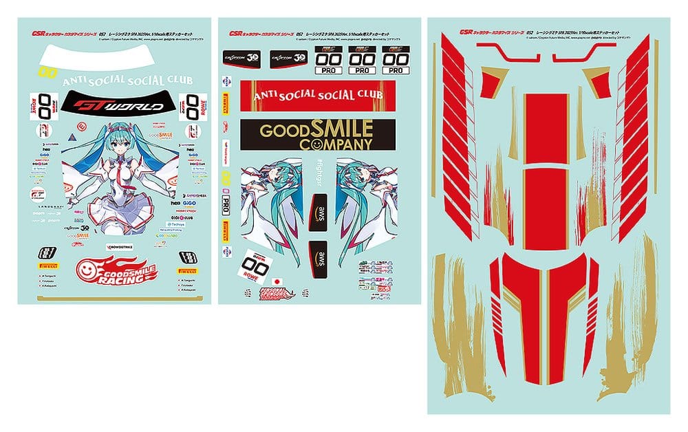 Hatsune Miku Pegatinas 1/10 GSR Character Customization Series 052 Racing Miku SPA 2025 Ver.