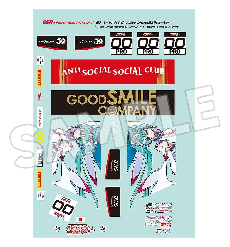 Hatsune Miku Pegatinas 1/10 GSR Character Customization Series 052 Racing Miku SPA 2025 Ver.