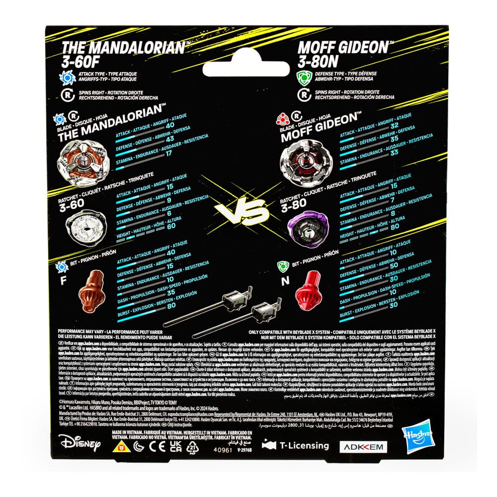 Colaboración Beyblade X y Star Wars, The Mandalorian 3-60F vs. Moff Gideon 3-80N - Z POP Toys