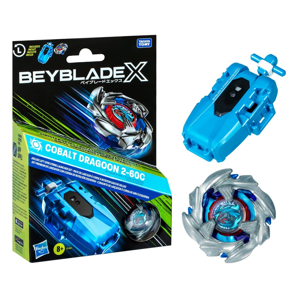 Beyblade X, Set premium de lanzador con cuerda y top Cobalt Dragoon 2-60C - Z POP Toys