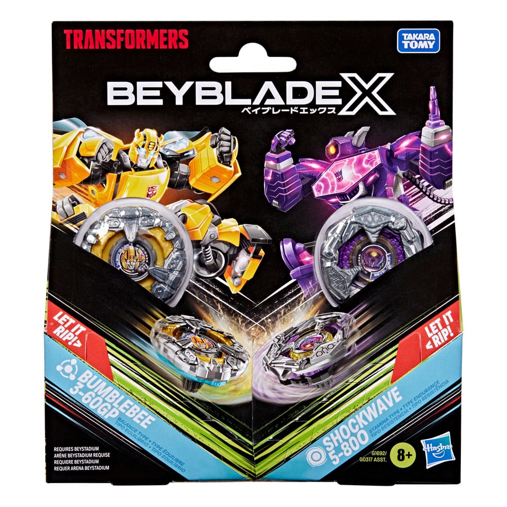 Colaboración Beyblade X and Transformers , Bumblebee 3-60GP vs. Shockwave 5-80O