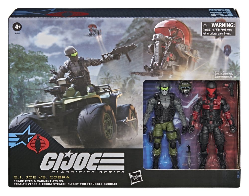 G.I. Joe Classified Series Set de Figuras y Vehículos Snake Eyes & Varmint ATV vs. Stealth Viper & Cobra Stealth Flight Pod (Trubble Bubble) 15 cm