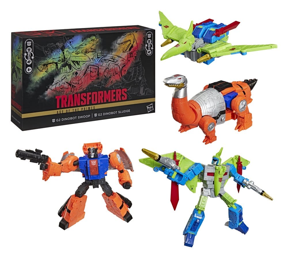 Transformers Age of the Primes Leader Class Pack de 2 Figuras G2 G2 Dinobot Swoop &amp; G2 Dinobot Sludge 19 cm