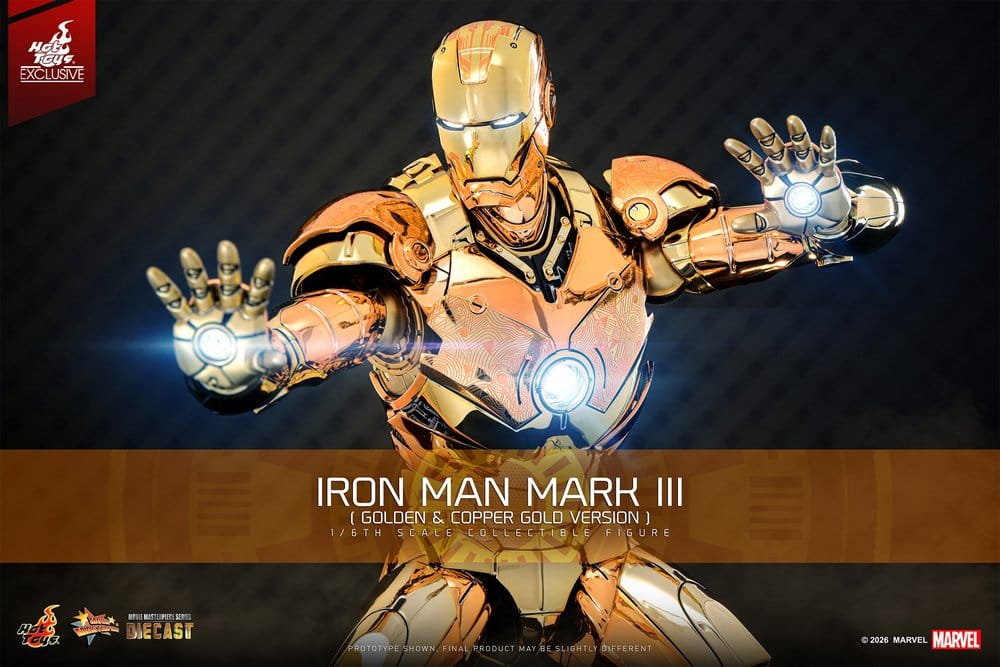 Iron Man Figura Movie Masterpiece Diecast 1/6 Iron Man Mark III (Golden & Copper Gold Version) Hot Toys Exclusive 33 cm