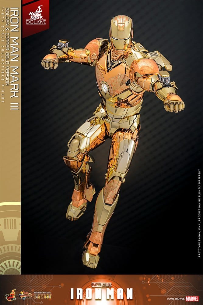Iron Man Figura Movie Masterpiece Diecast 1/6 Iron Man Mark III (Golden & Copper Gold Version) Hot Toys Exclusive 33 cm