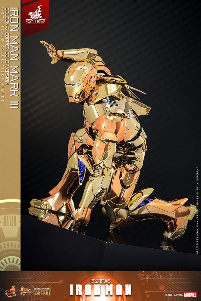 Iron Man Figura Movie Masterpiece Diecast 1/6 Iron Man Mark III (Golden & Copper Gold Version) Hot Toys Exclusive 33 cm
