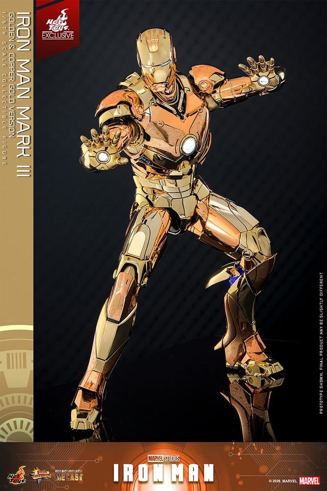 Iron Man Figura Movie Masterpiece Diecast 1/6 Iron Man Mark III (Golden & Copper Gold Version) Hot Toys Exclusive 33 cm