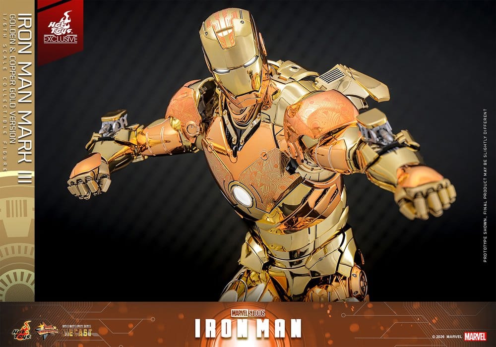 Iron Man Figura Movie Masterpiece Diecast 1/6 Iron Man Mark III (Golden & Copper Gold Version) Hot Toys Exclusive 33 cm