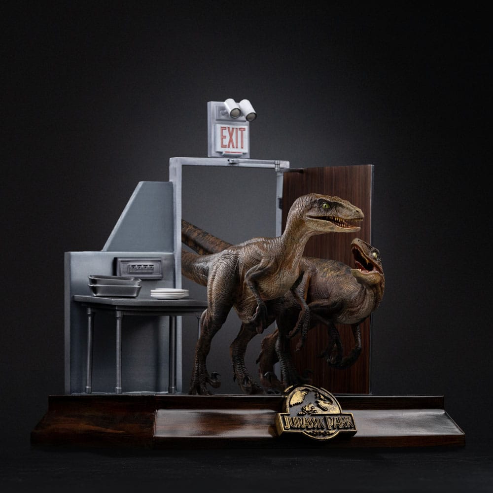 Jurassic Park Estatua 1/10 Art Scale Raptors at the Kitchen's Door 28 cm - Z POP Toys