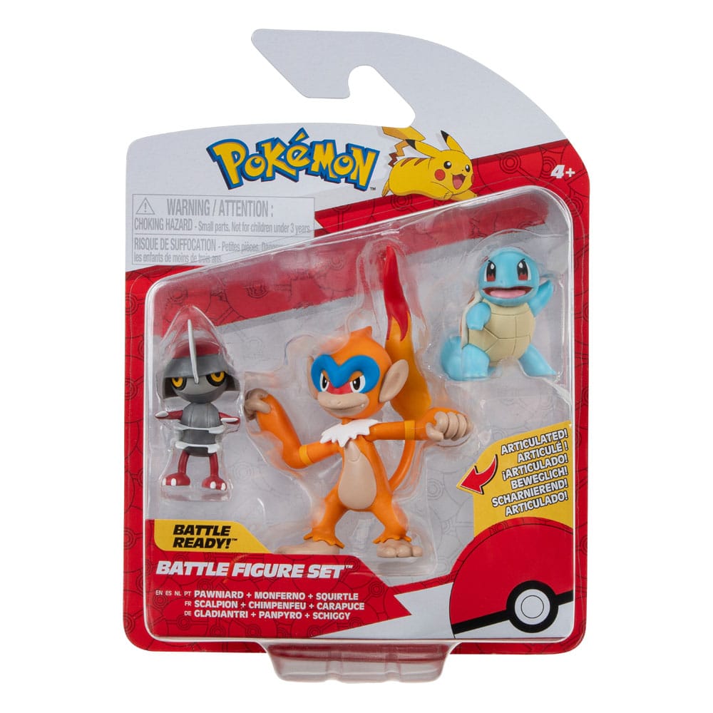 Pokémon Pack de 3 Figuras Battle Figure Set Pawniard, Squirtle #1, Monferno 5 cm