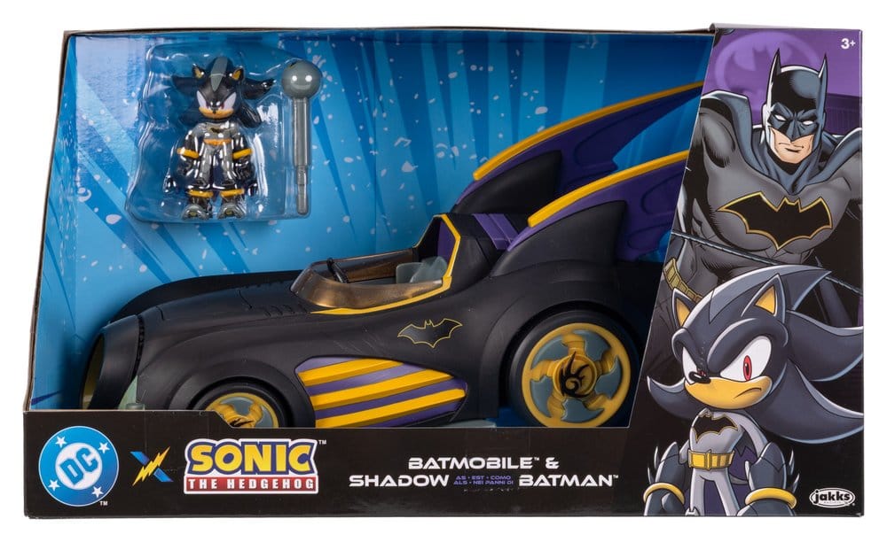 DC x Sonic - The Hedgehog Figura con Vehículo Shadow Batman & Batmobile 6 cm