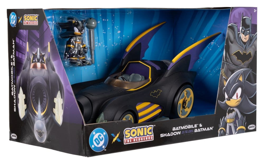 DC x Sonic - The Hedgehog Figura con Vehículo Shadow Batman & Batmobile 6 cm